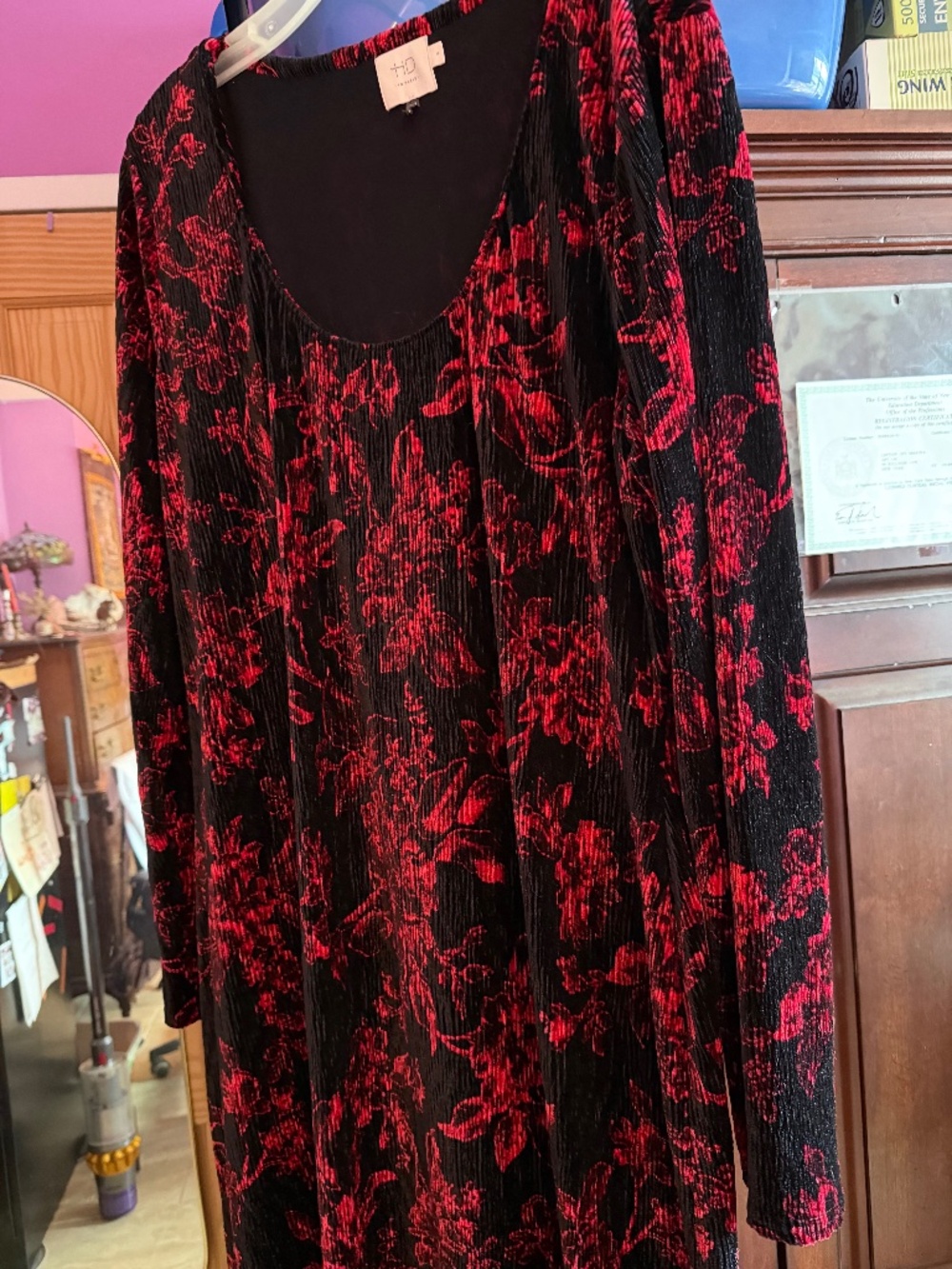 Anthropologie HD in Paris Floral Stretch Velvet Dress XL Black Red Fully Lined